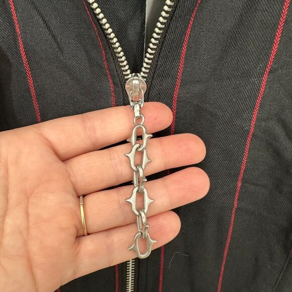 NWT Dangerfield Black and Red Striped, Zippered, A-Line Super Cute Goth Dress - Picture 8 of 13